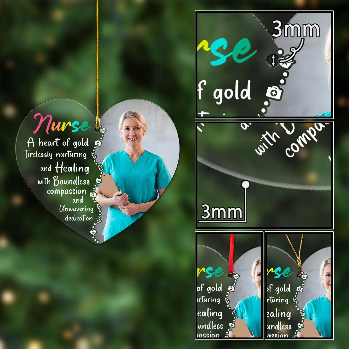 A Heart Of Gold Nurse Acrylic Ornament – Nurse Thank You Gift, RN BSN Graduation Ornament, New Nurse Christmas Ornament, Appreciation Gift