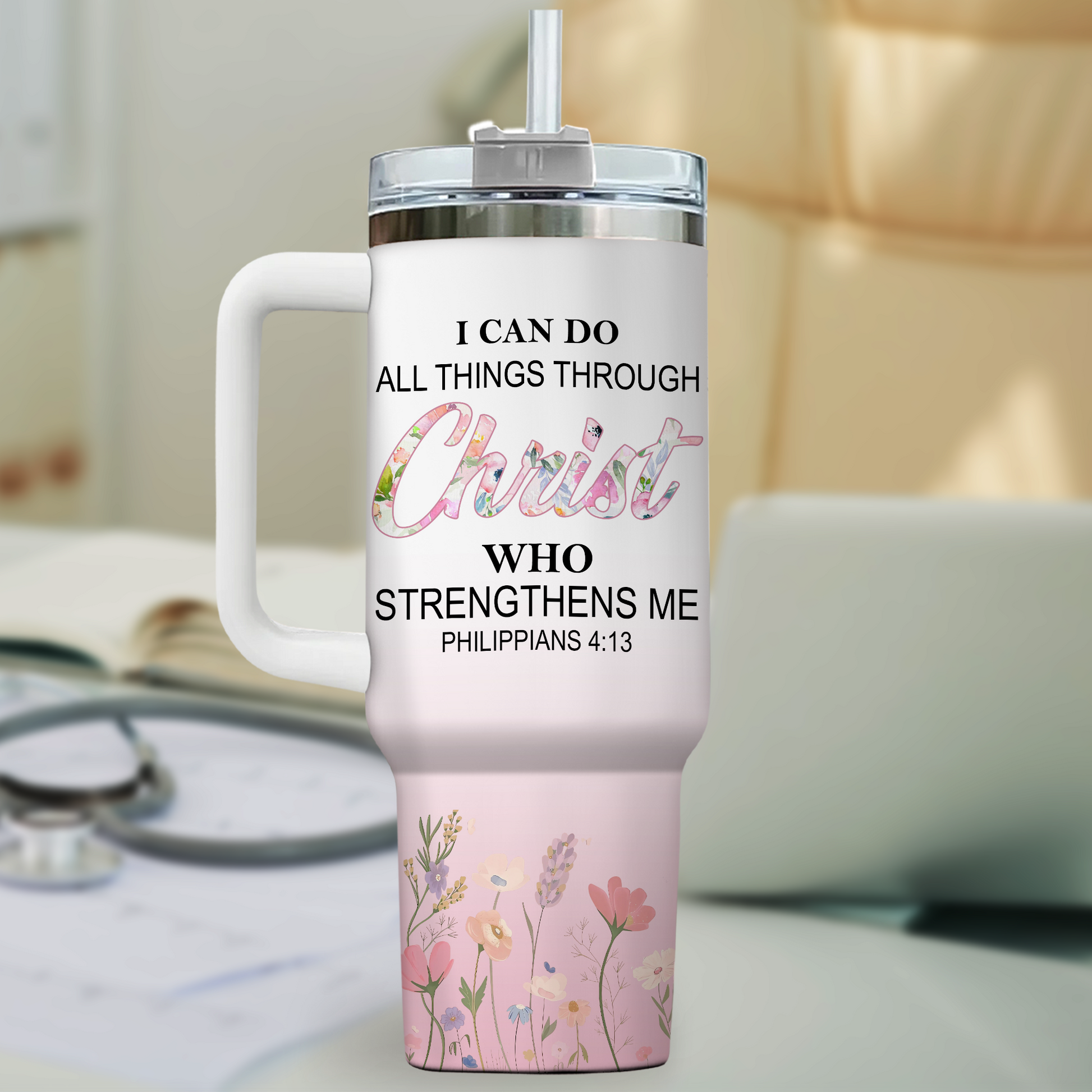 I Can Do All Things Nurse 40oz Tumbler – Christian Inspirational Stainless Steel Cup, RN Gift, Nursing Student Gift, Healthcare Worker Gift