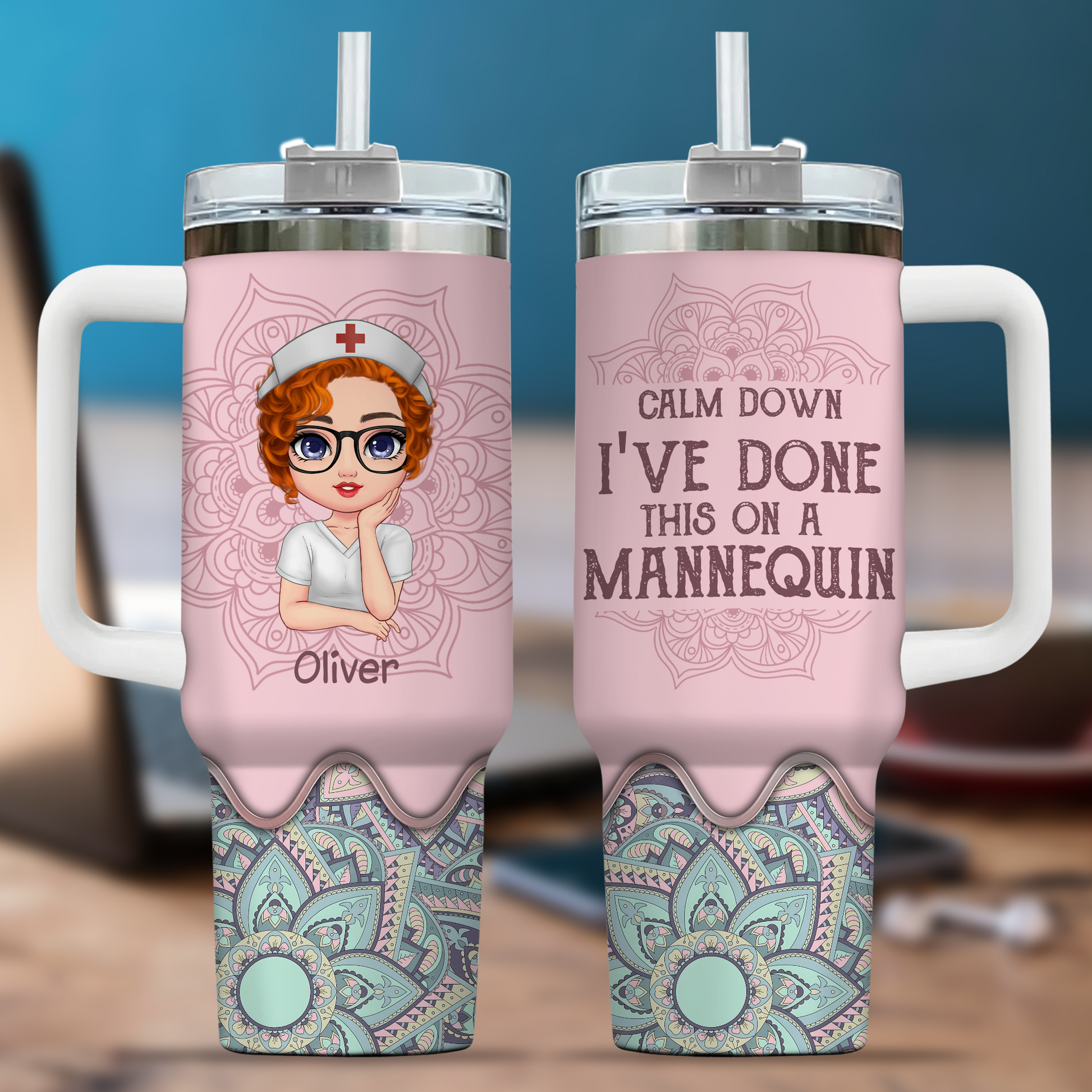 Calm Down I’ve Done This On A Mannequin Nurse 40oz Tumbler, Funny Nurse Gift, Christmas Gift for RN, Nursing Student Travel Cup