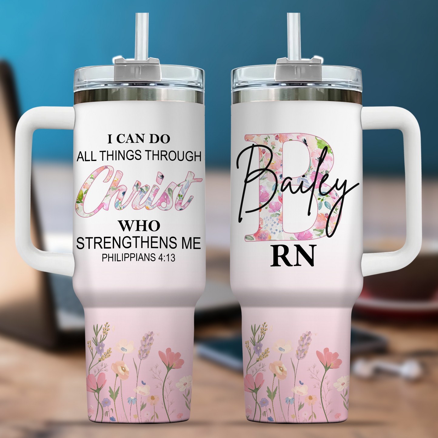 I Can Do All Things Nurse 40oz Tumbler – Christian Inspirational Stainless Steel Cup, RN Gift, Nursing Student Gift, Healthcare Worker Gift