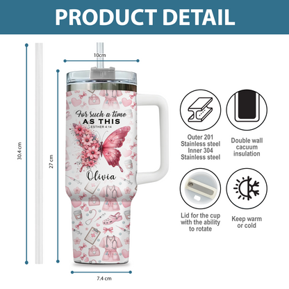 For Such A Time As This Nurse Tumbler - Pink Butterfly Floral 40oz Cup, Inspirational Gift for RN Nurse Christian Nursing Tumbler,Nurse Gift