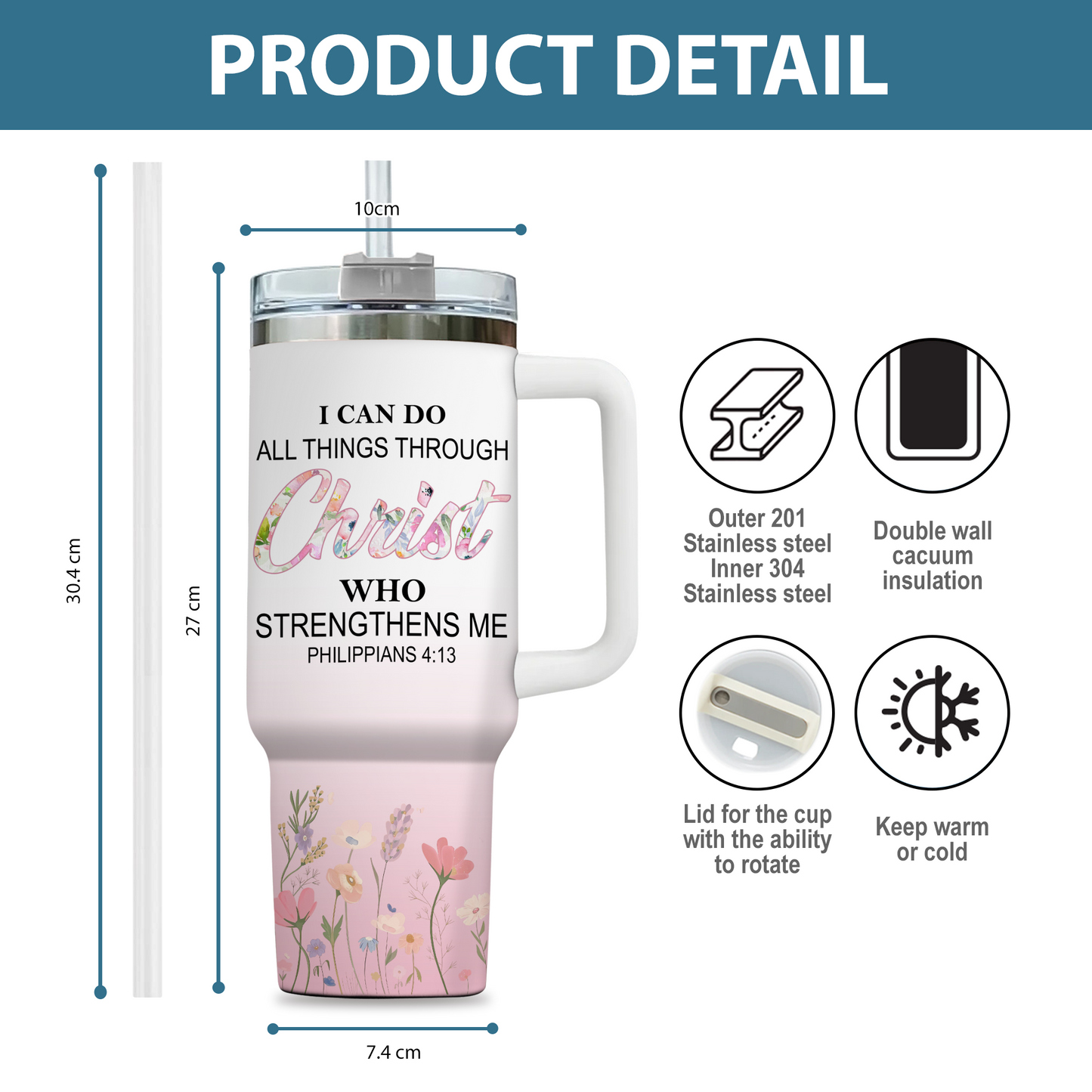 I Can Do All Things Nurse 40oz Tumbler – Christian Inspirational Stainless Steel Cup, RN Gift, Nursing Student Gift, Healthcare Worker Gift