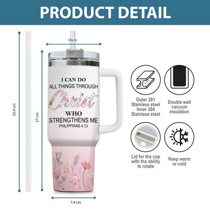 I Can Do All Things Nurse 40oz Tumbler – Christian Inspirational Stainless Steel Cup, RN Gift, Nursing Student Gift, Healthcare Worker Gift