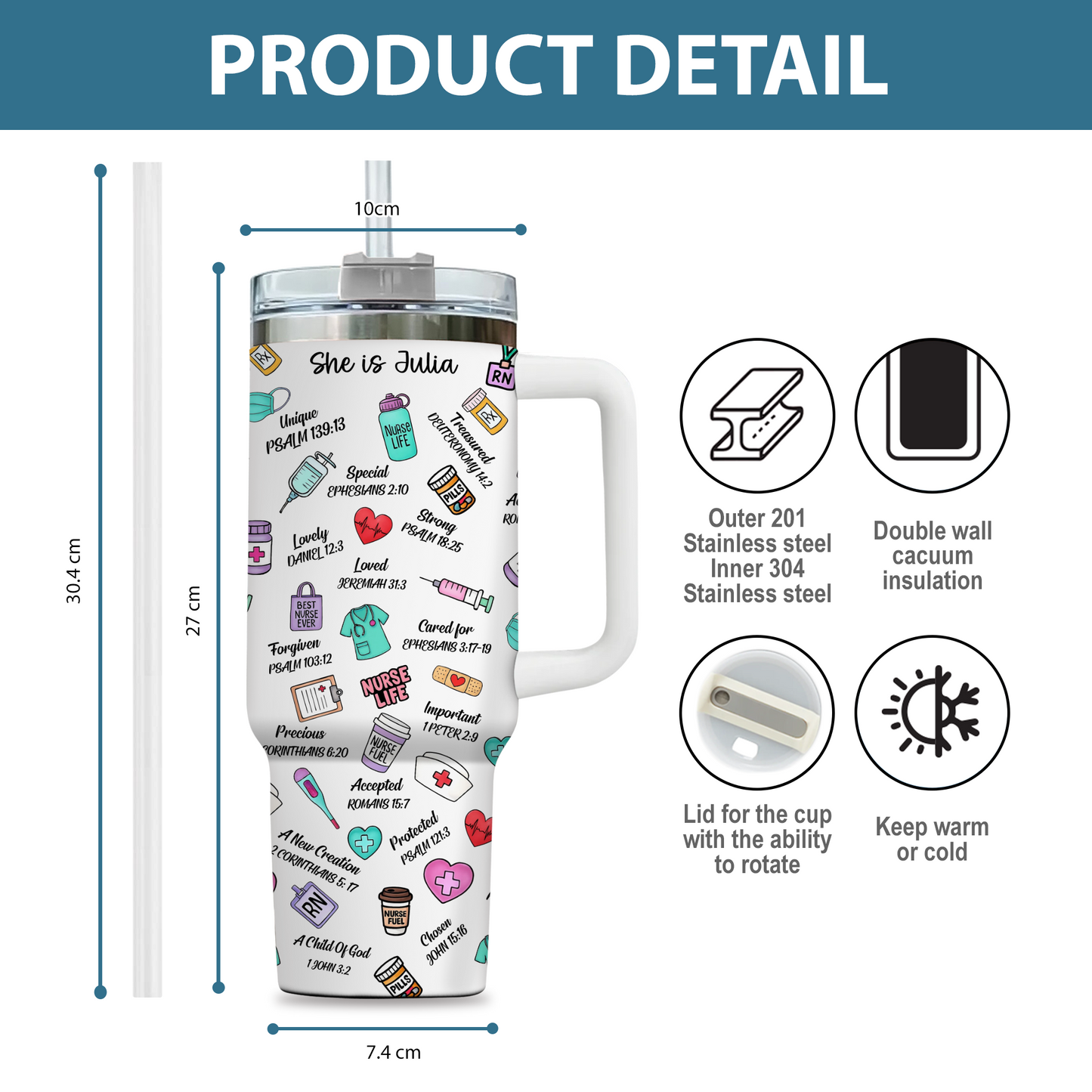 She Is Nurse 40oz Tumbler, Gift for Medical Professionals - Nurse Appreciation Gift, Nurse Tumbler Wraps, Cute Tumblers for Nurses