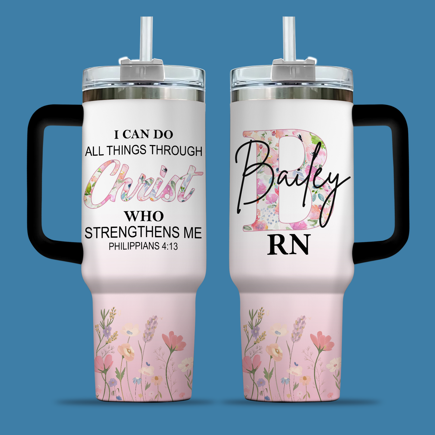 I Can Do All Things Nurse 40oz Tumbler – Christian Inspirational Stainless Steel Cup, RN Gift, Nursing Student Gift, Healthcare Worker Gift