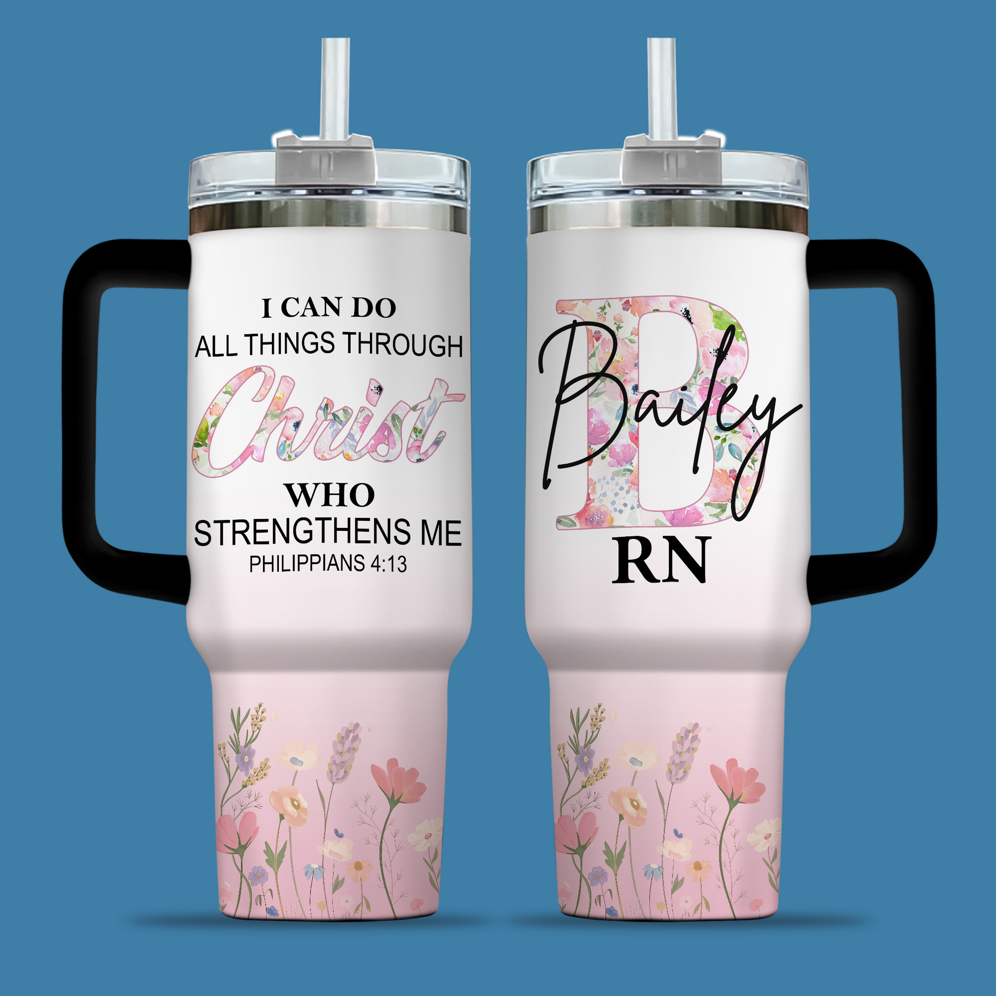 I Can Do All Things Nurse 40oz Tumbler – Christian Inspirational Stainless Steel Cup, RN Gift, Nursing Student Gift, Healthcare Worker Gift