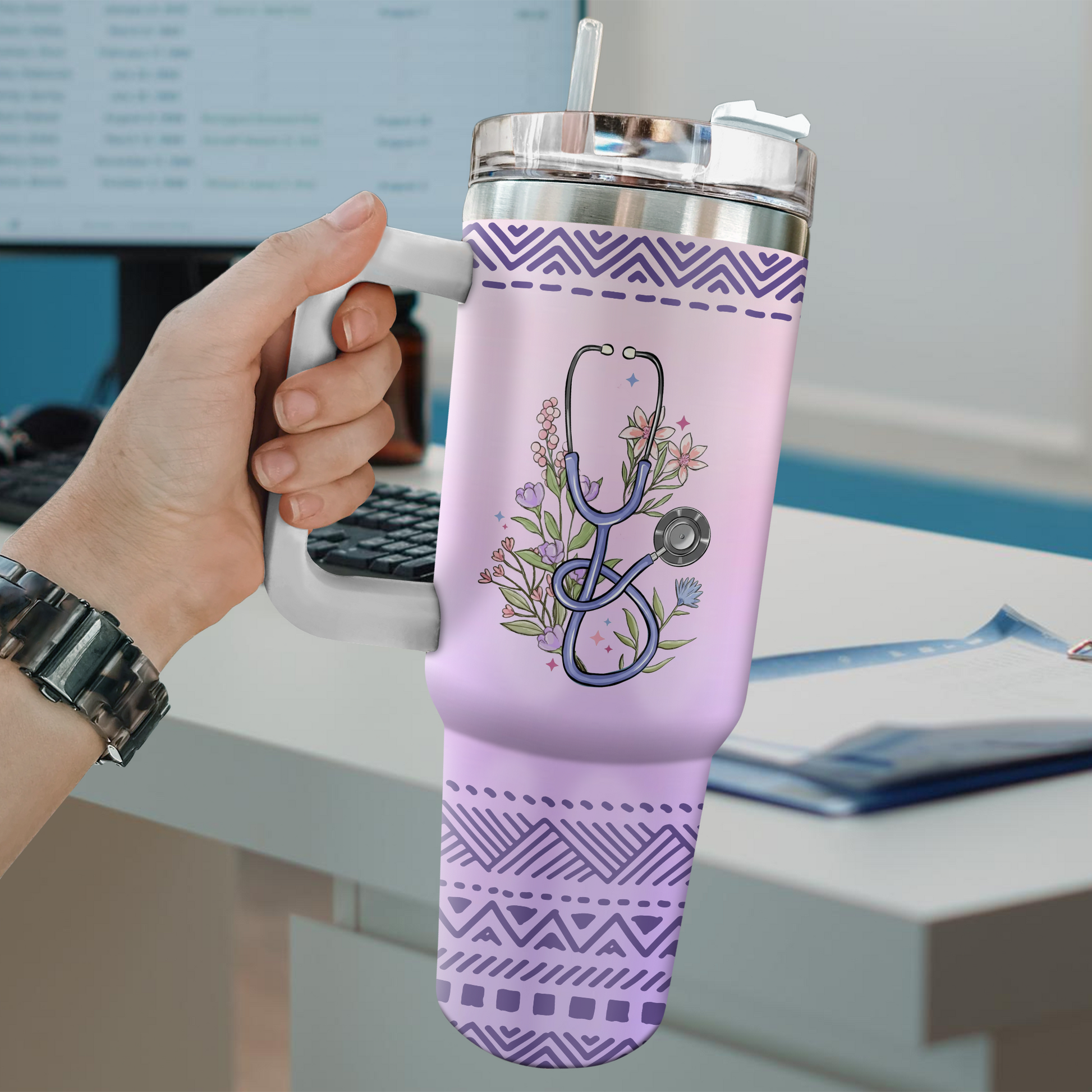 And So The Adventure Begins Nurse 40oz Tumbler – Personalized Stainless Steel Travel Cup, Nurse Graduation Gift, Reusable Coffee Mug