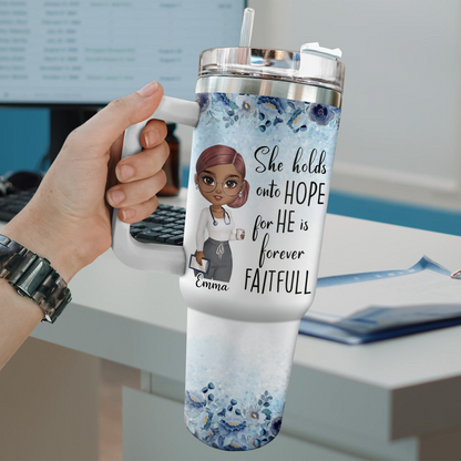 She Holds Onto Hope Jesus Nurse 40oz Tumbler