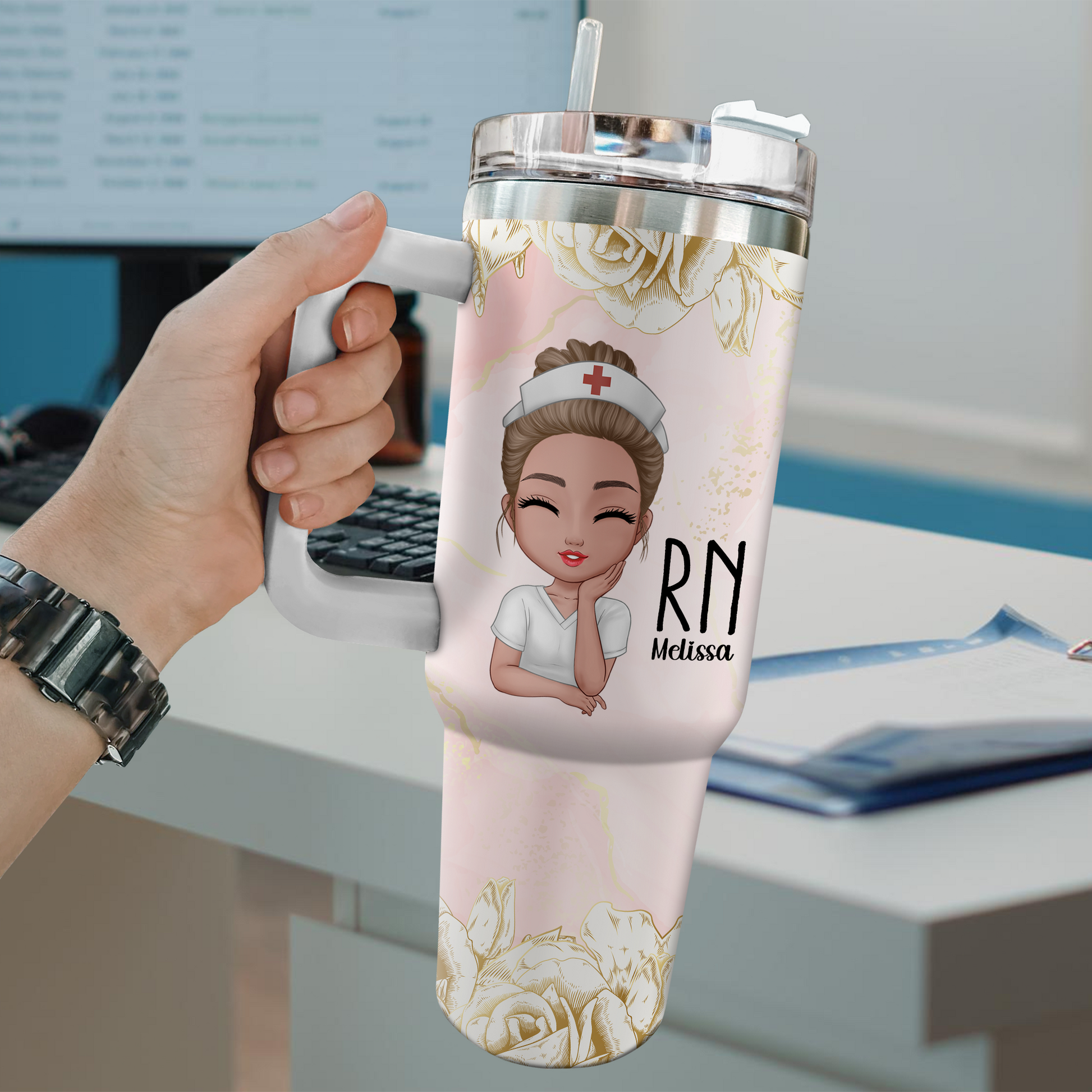 With Faith And Scrubs Nurse 40oz Tumbler