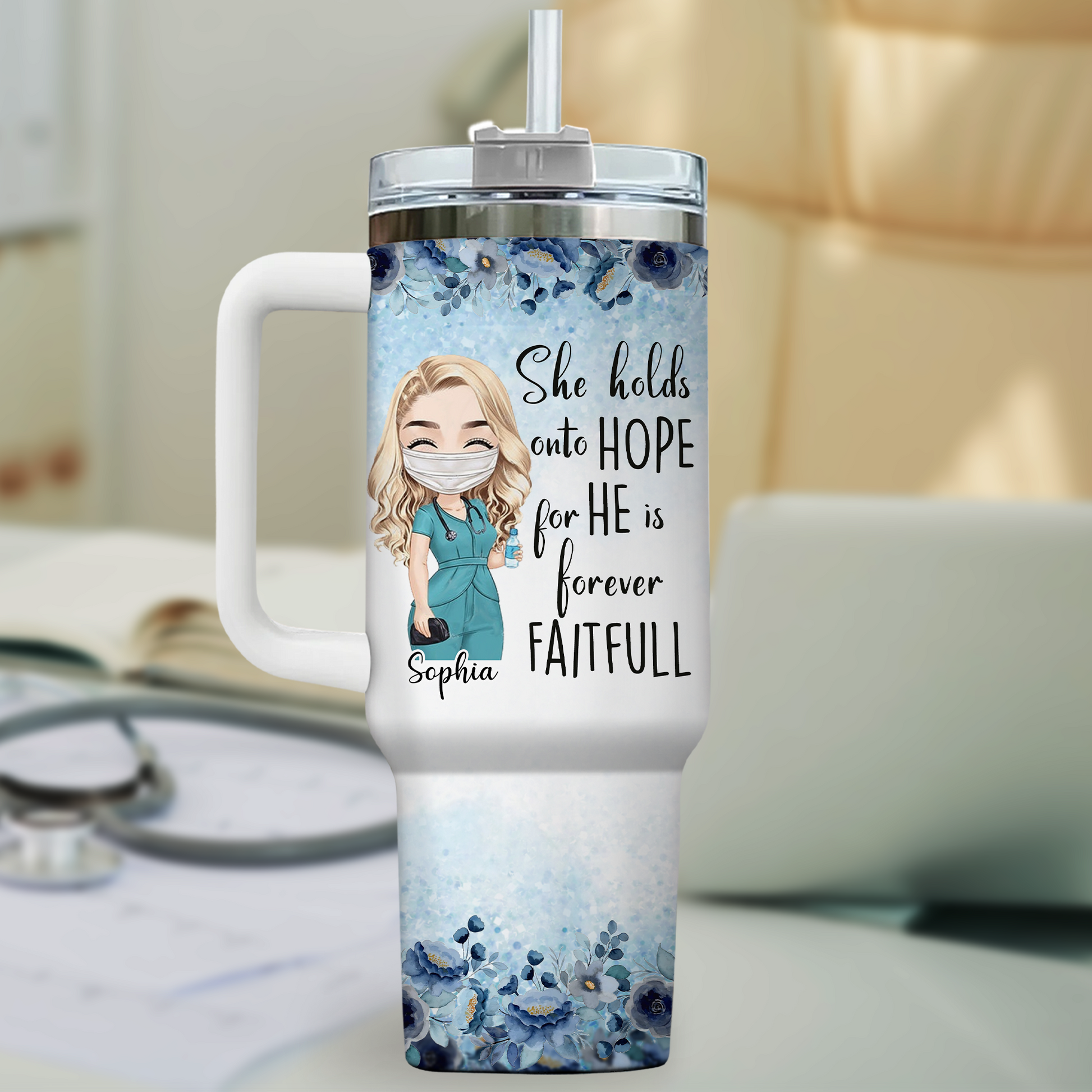 She Holds Onto Hope Jesus Nurse 40oz Tumbler