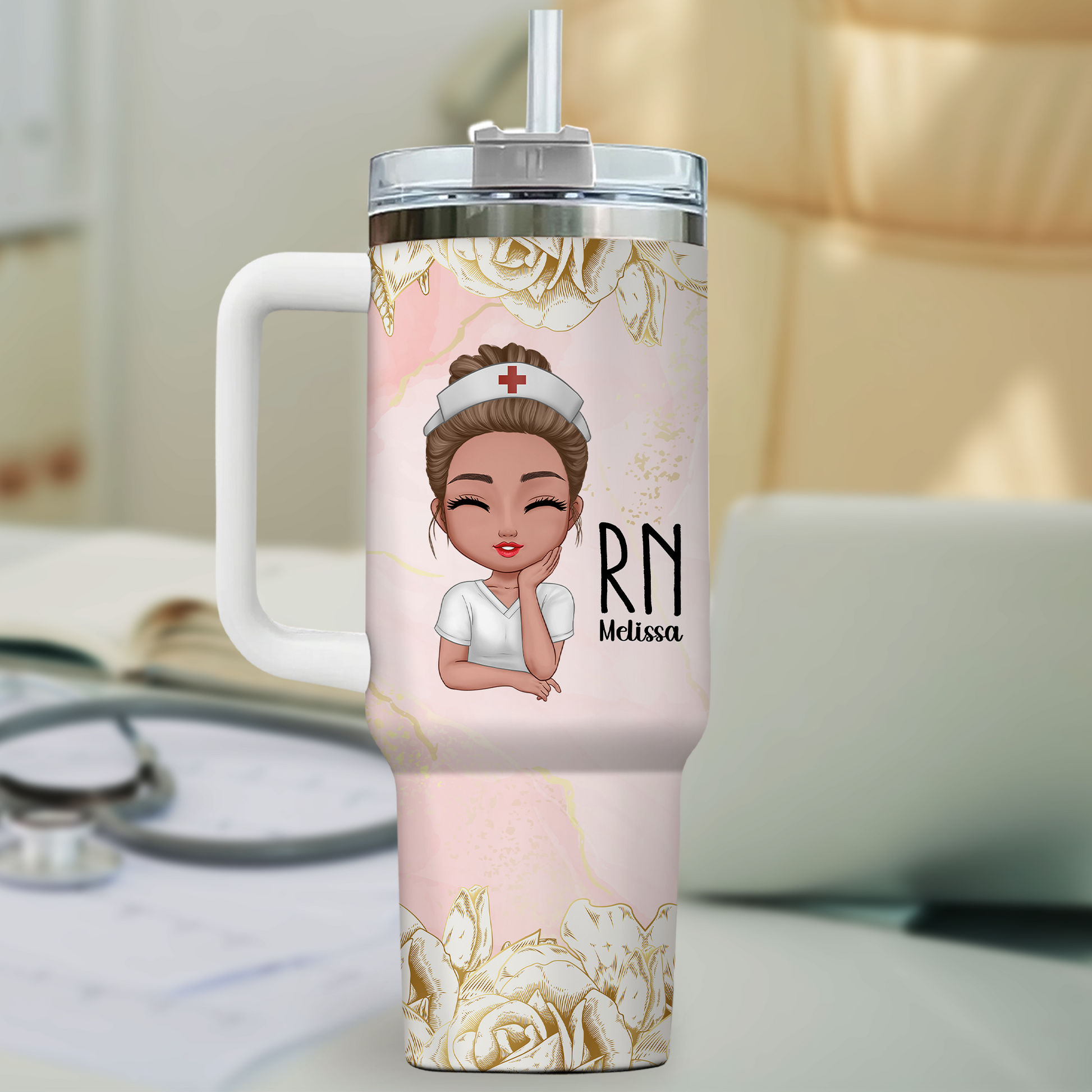 With Faith And Scrubs Nurse 40oz Tumbler