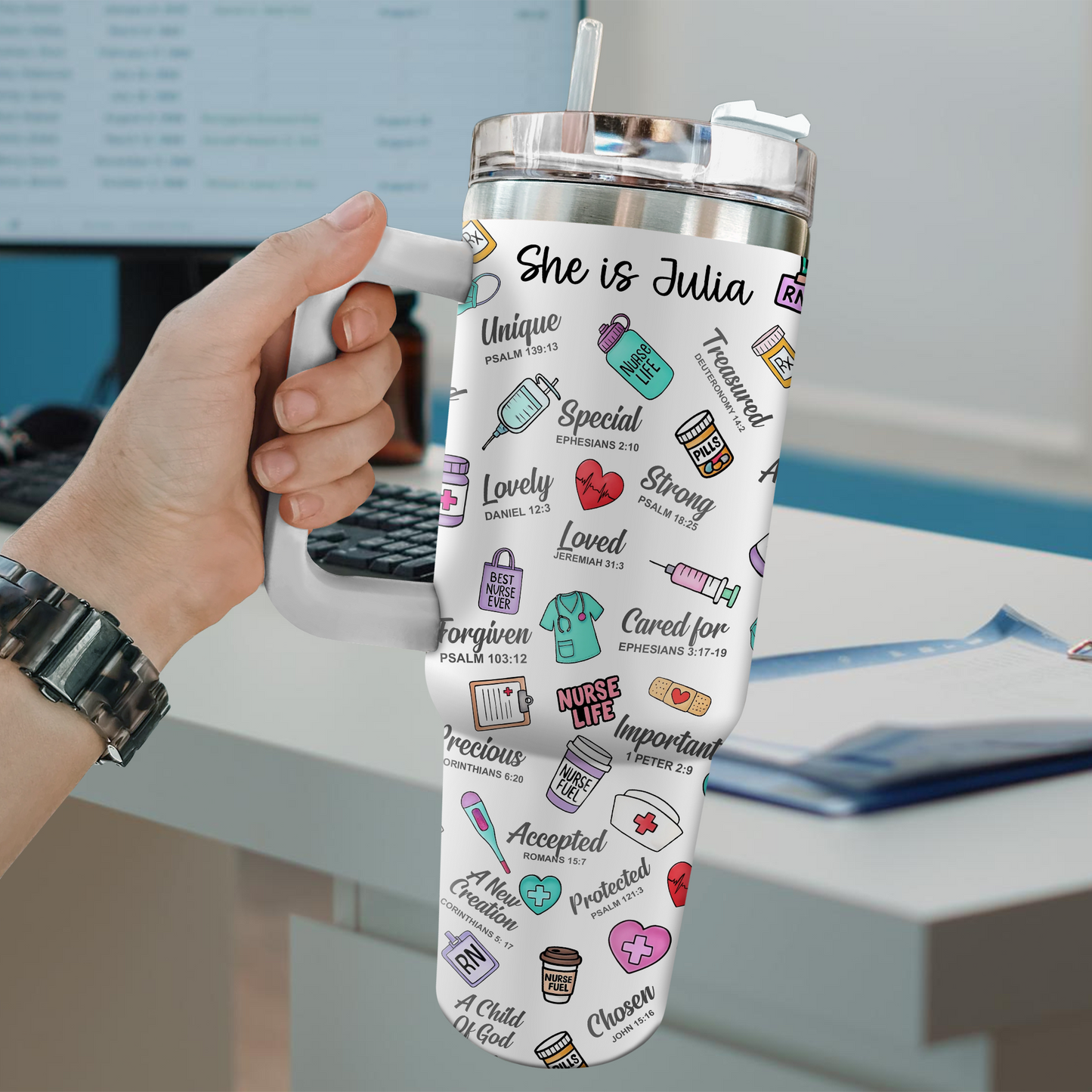 She Is Nurse 40oz Tumbler, Gift for Medical Professionals - Nurse Appreciation Gift, Nurse Tumbler Wraps, Cute Tumblers for Nurses