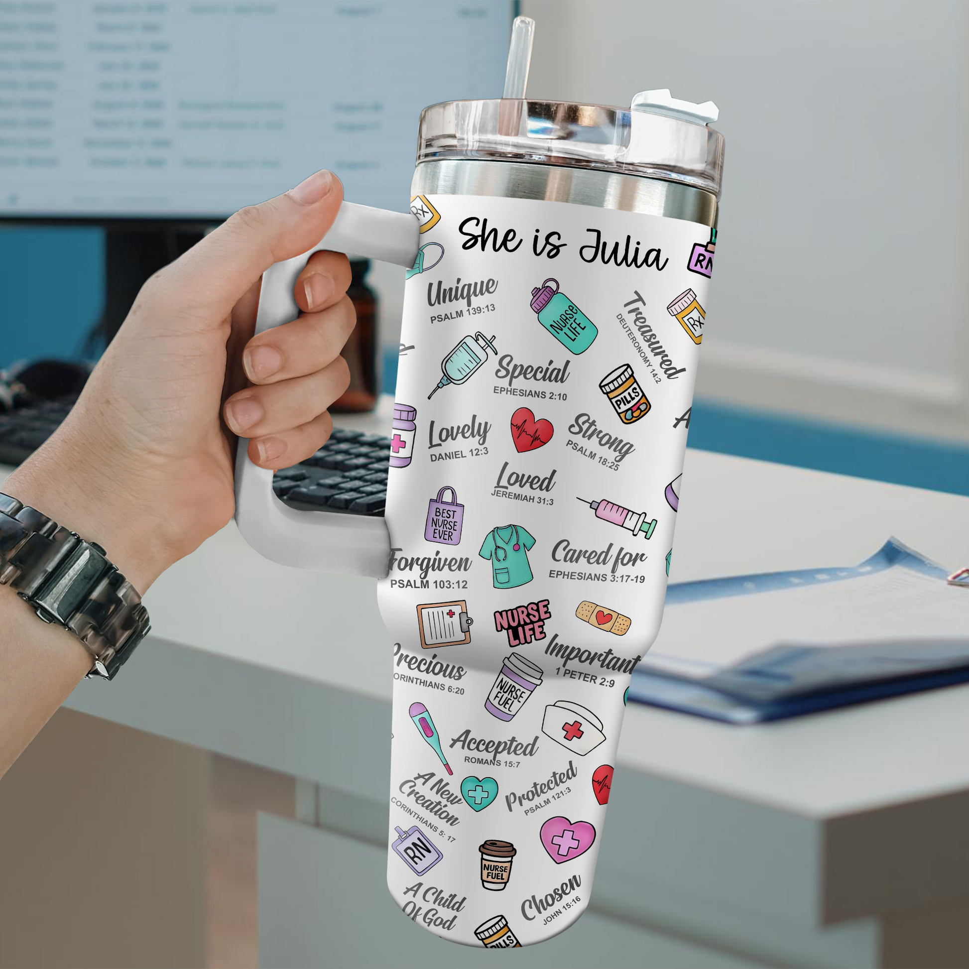 She Is Nurse 40oz Tumbler, Gift for Medical Professionals - Nurse Appreciation Gift, Nurse Tumbler Wraps, Cute Tumblers for Nurses