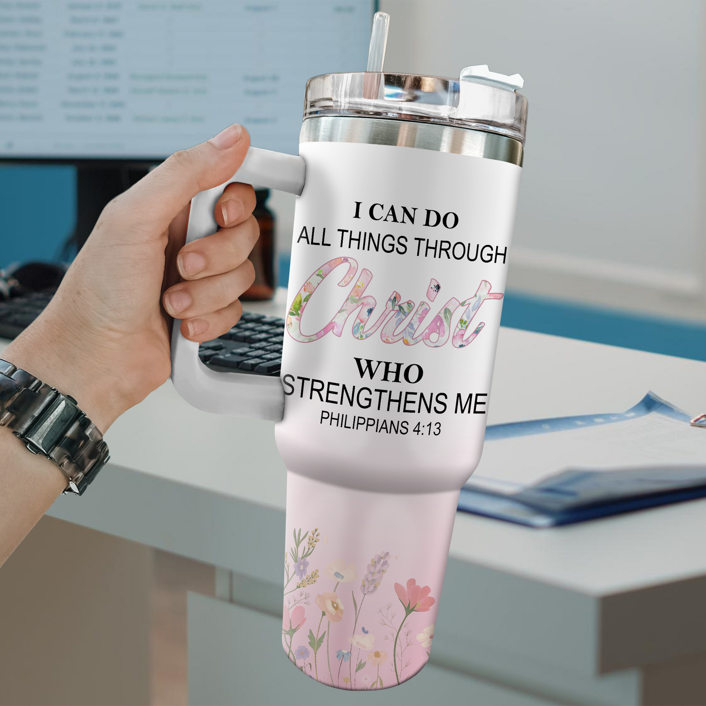 I Can Do All Things Nurse 40oz Tumbler – Christian Inspirational Stainless Steel Cup, RN Gift, Nursing Student Gift, Healthcare Worker Gift