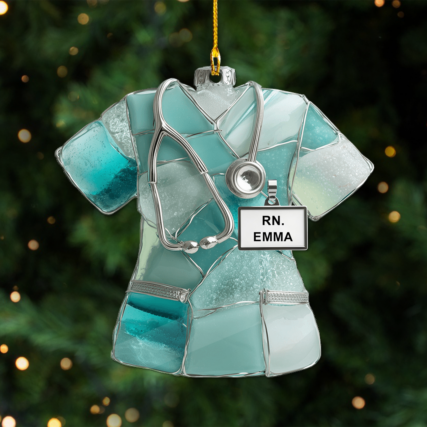 Nurse Scrubs 3D Effect Ornament – Personalized RN Scrub Ornament with Stethoscope, Custom Nurse Christmas Ornament Gift, RN Gift for Nurse