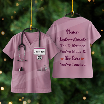 Never Underestimate The Difference You’ve Made Nurse Ornament, Retired Nurse Christmas Ornament, RN Retirement Gift, Holiday Keepsake for Retired Nurse