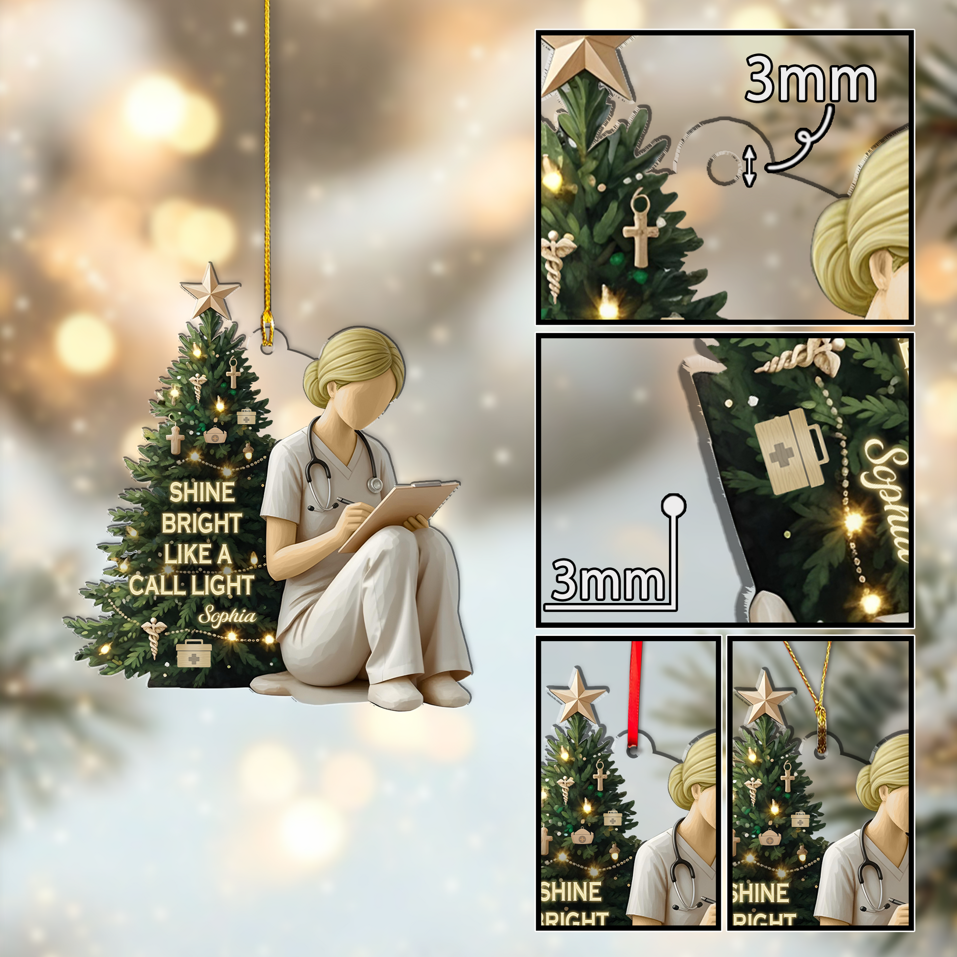 Shine Bright Like A Call Light Ornament – Personalized Acrylic Nurse Ornament, New Nurse Christmas Gift, Nurse Appreciation Keepsake