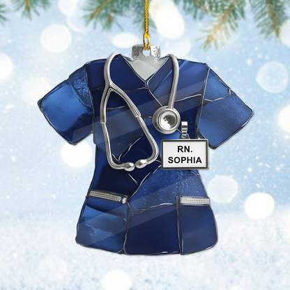 Nurse Scrubs 3D Effect Ornament – Personalized RN Scrub Ornament with Stethoscope, Custom Nurse Christmas Ornament Gift, RN Gift for Nurse