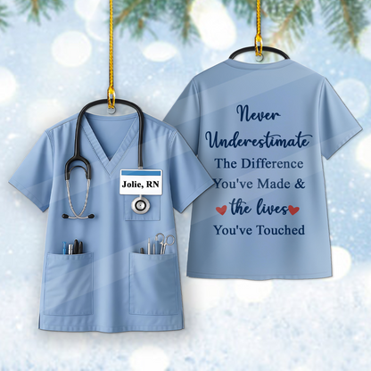 Never Underestimate The Difference You’ve Made Nurse Ornament, Retired Nurse Christmas Ornament, RN Retirement Gift, Holiday Keepsake for Retired Nurse