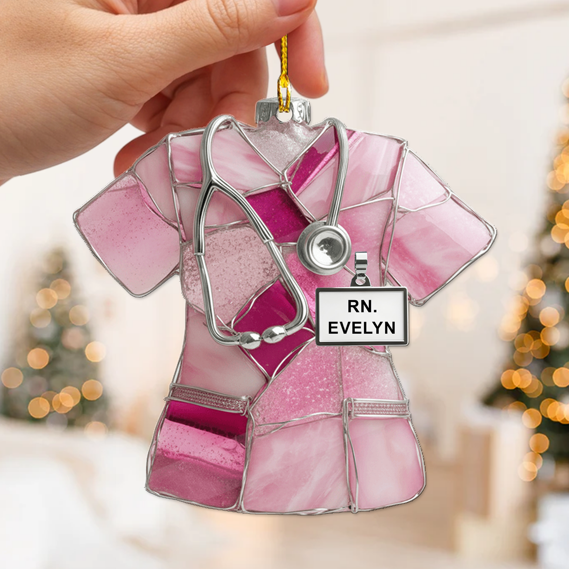 Nurse Scrubs 3D Effect Ornament – Personalized RN Scrub Ornament with Stethoscope, Custom Nurse Christmas Ornament Gift, RN Gift for Nurse
