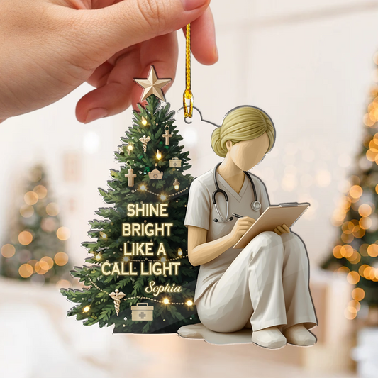 Shine Bright Like A Call Light Ornament – Personalized Acrylic Nurse Ornament, New Nurse Christmas Gift, Nurse Appreciation Keepsake