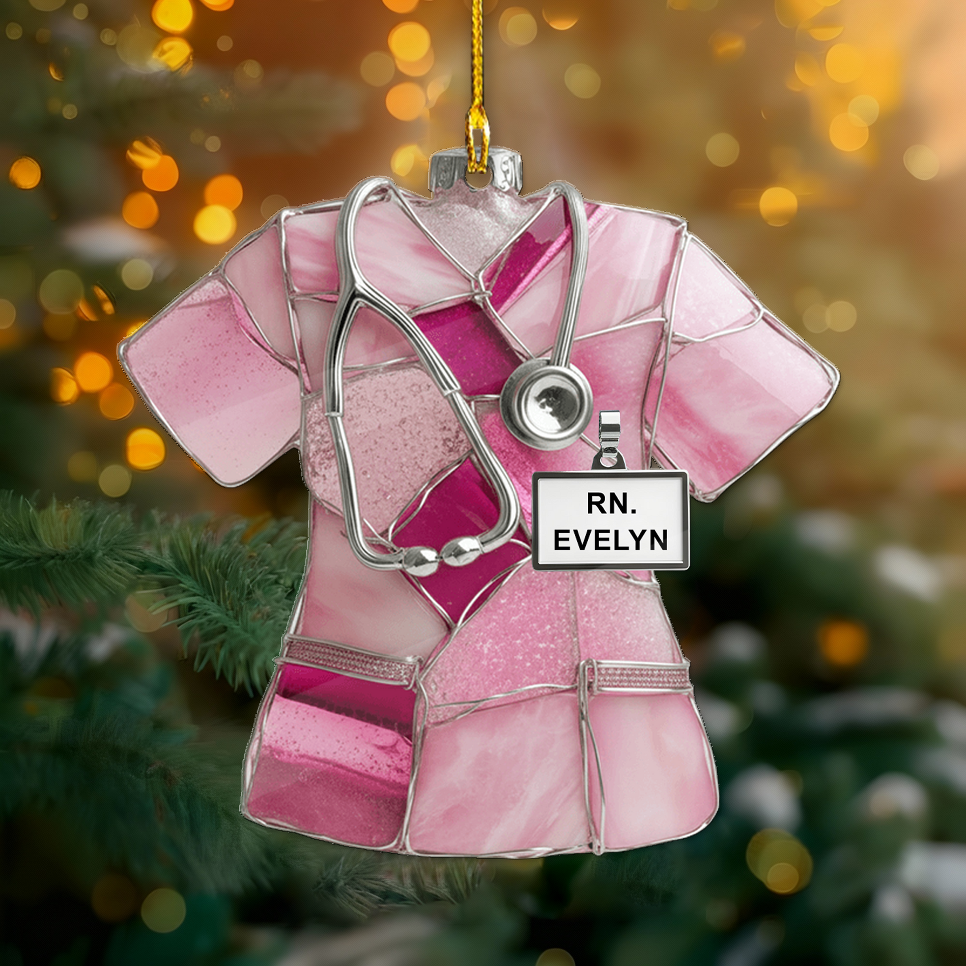 Nurse Scrubs 3D Effect Ornament – Personalized RN Scrub Ornament with Stethoscope, Custom Nurse Christmas Ornament Gift, RN Gift for Nurse