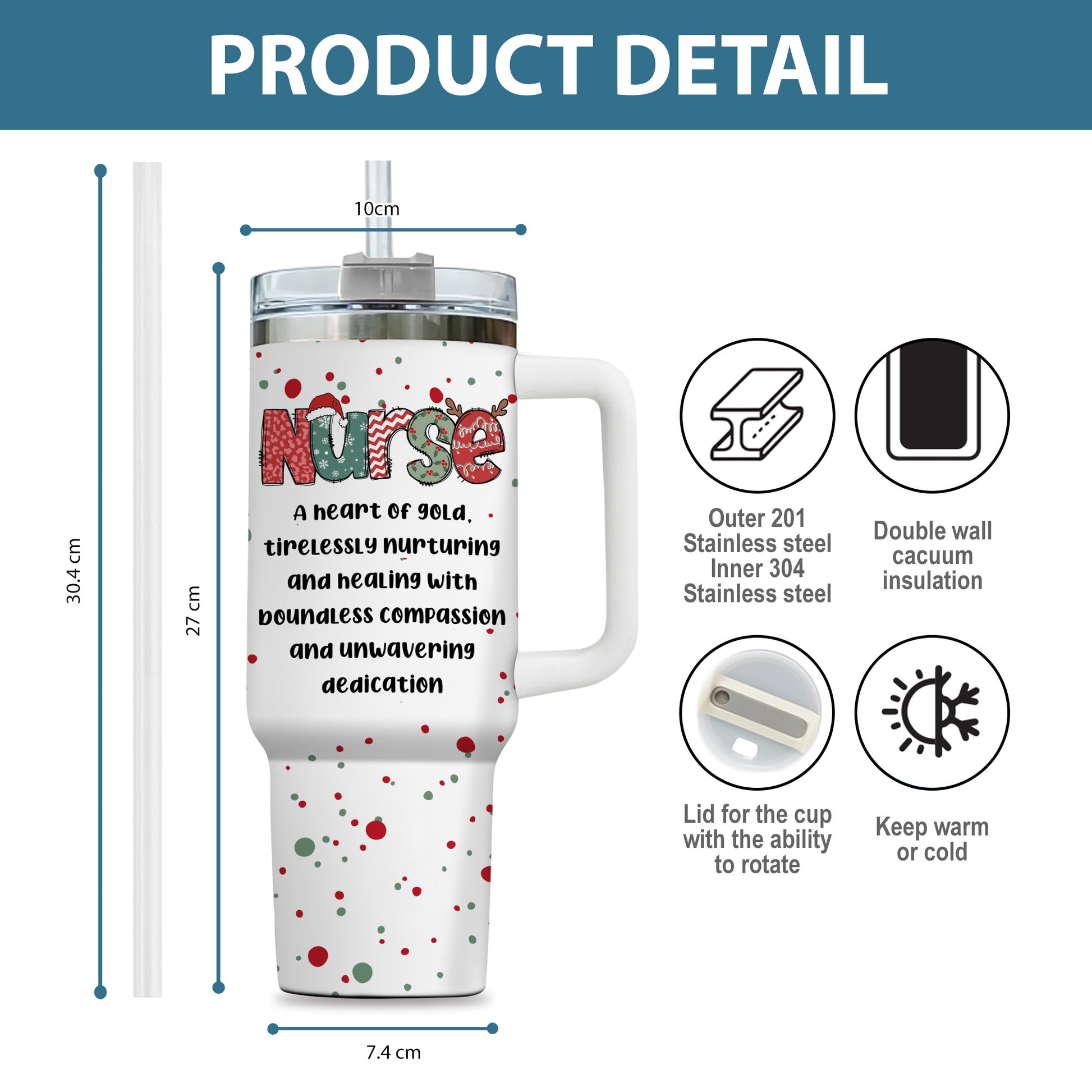 A Heart of Gold Nurse 40oz Tumbler – Personalized Stainless Steel Travel Cup, Nurse Gift, Reusable Coffee Mug for Healthcare or Medical Worker