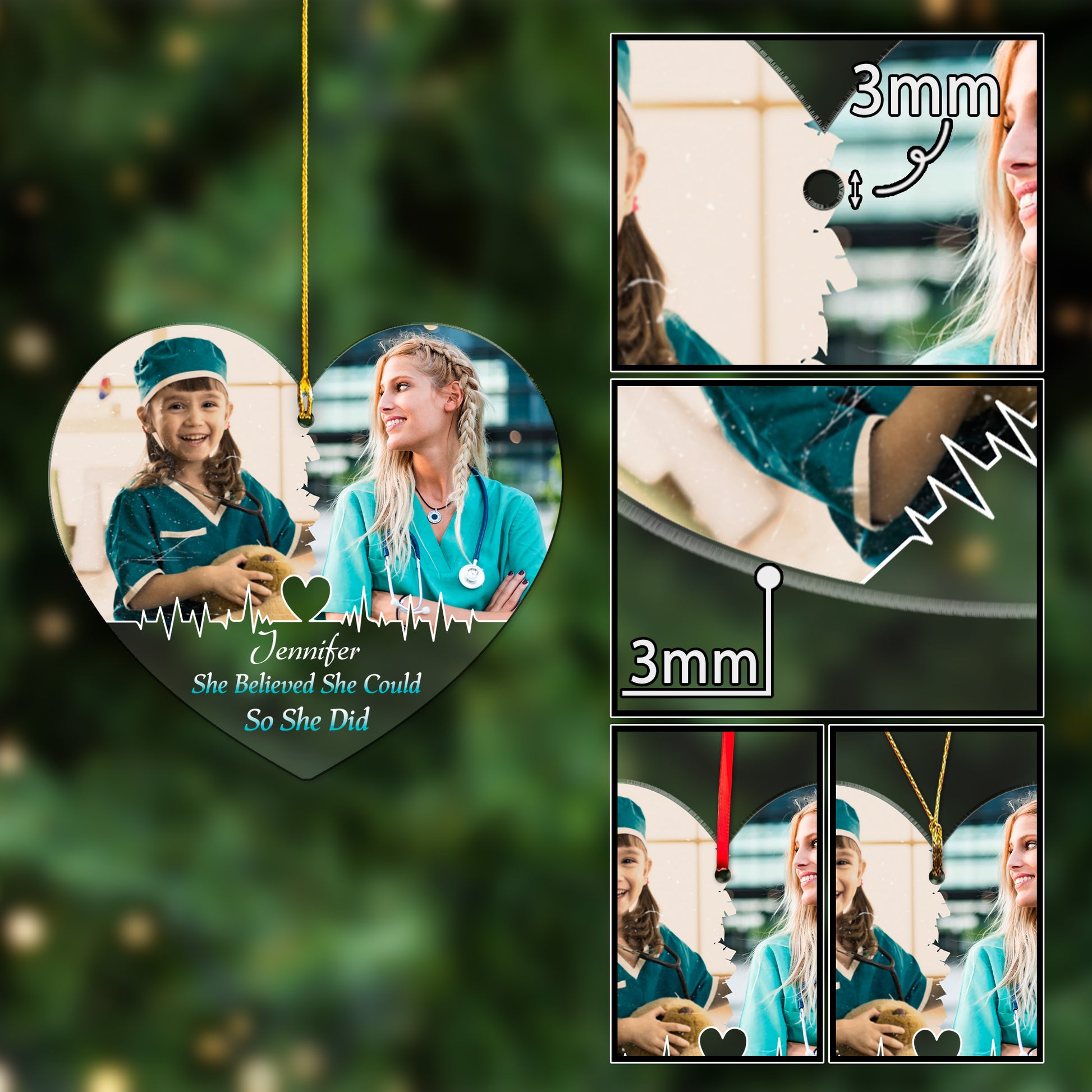 She Believed She Could So She Did Nurse Acrylic Ornament - Inspirational Christmas Gift for Nurse, RN Appreciation Ornament, Gift for Nurse