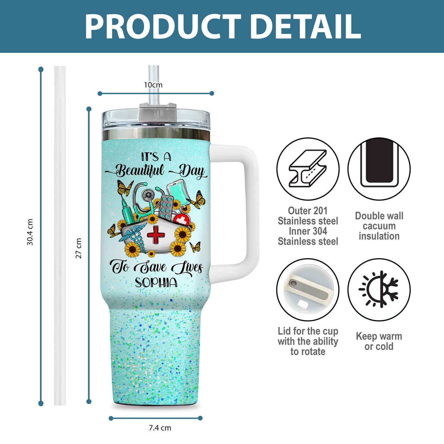 It’s a Beautiful Day to Save Lives 40oz Tumbler – Custom Nurse Gift, Personalized Stainless Steel Travel Cup, Reusable Coffee Mug