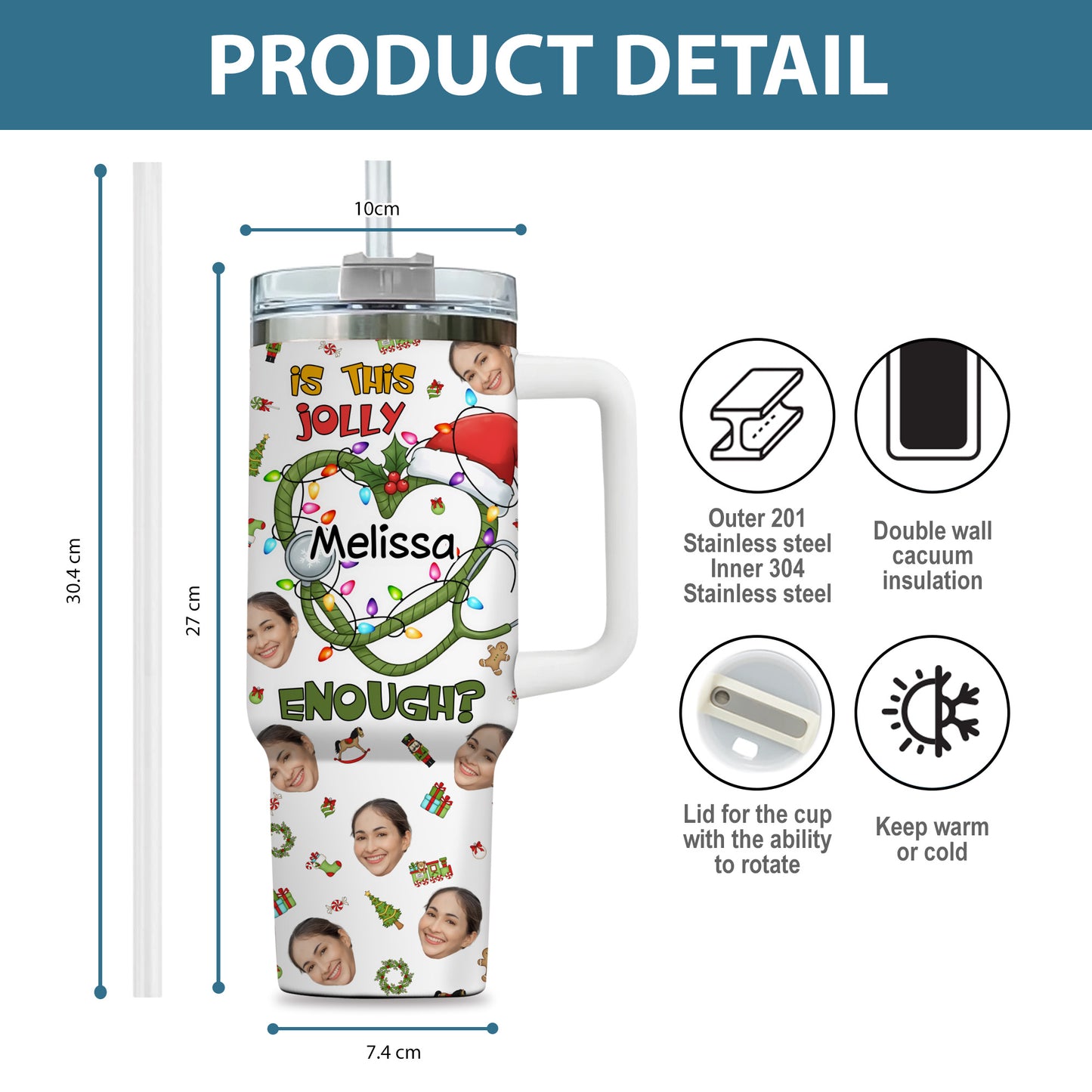 Is This Jolly Enough Heart Nurse 40oz Tumbler, Custom Photo and Name, Christmas Gift for RN Nurse, Holiday Nursing Travel Cup