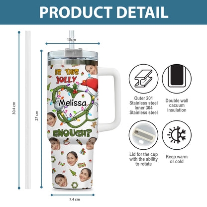 Is This Jolly Enough Heart Nurse 40oz Tumbler, Custom Photo and Name, Christmas Gift for RN Nurse, Holiday Nursing Travel Cup