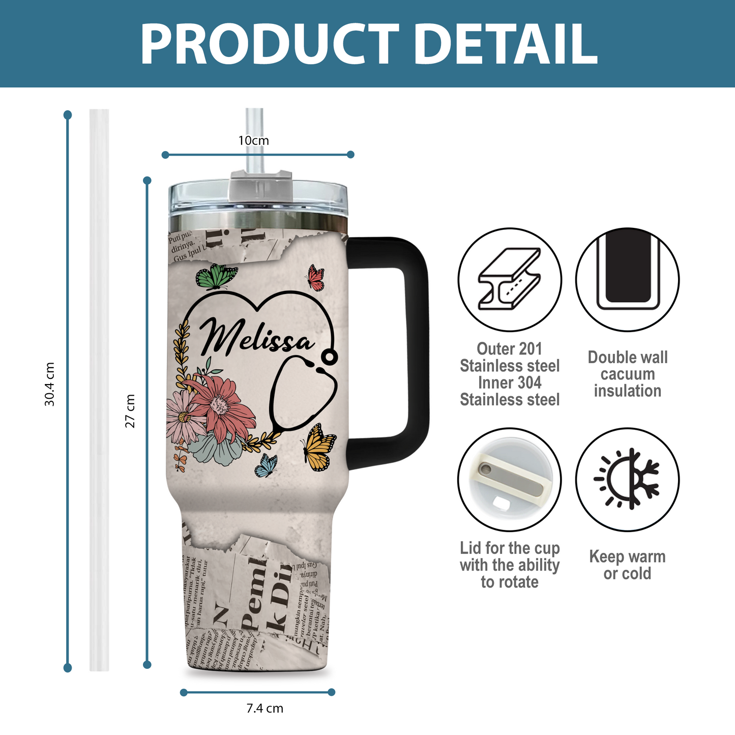 No Matter How Hard the Days Get Nurse 40oz Tumbler, Stethoscope Design, Motivational Gift for RN, Nursing Appreciation Travel Cup With Handle