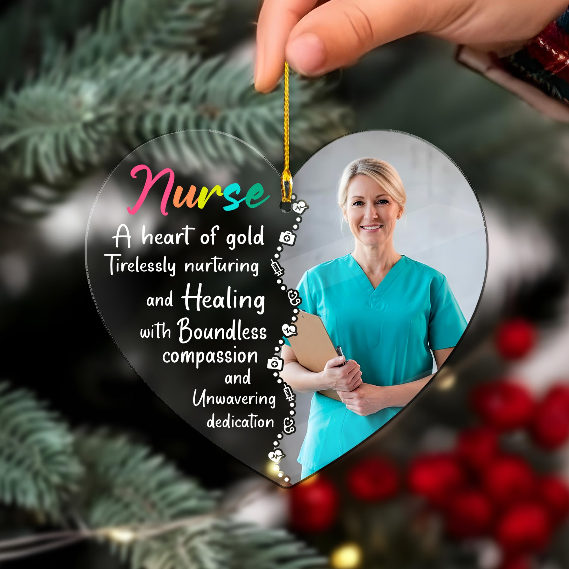 A Heart Of Gold Nurse Acrylic Ornament – Nurse Thank You Gift, RN BSN Graduation Ornament, New Nurse Christmas Ornament, Appreciation Gift