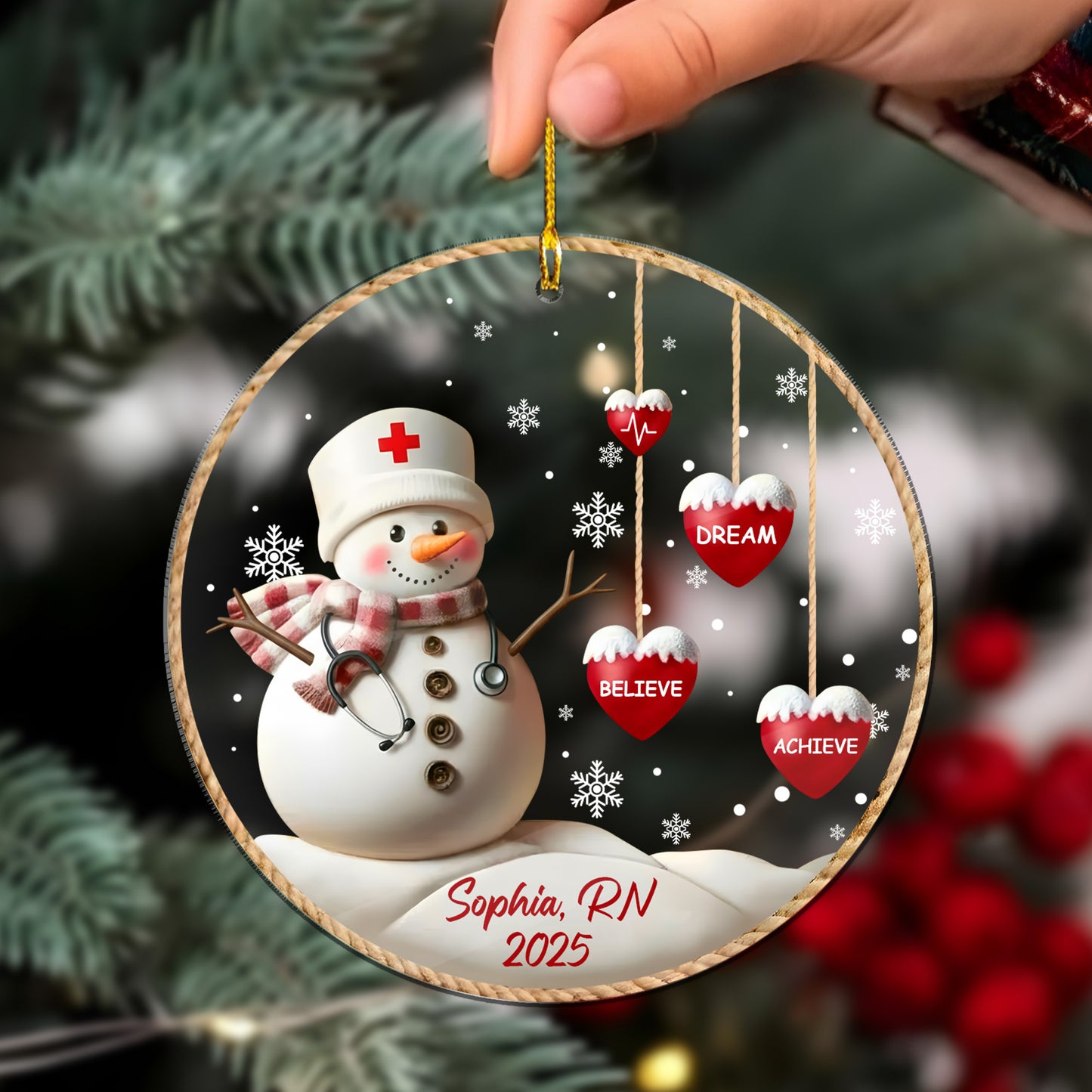 Dream Believe Achieve Nurse Ornament, Personalized Acrylic Christmas Gift for Nurse, Inspiring Keepsake for Nurse Appreciation, Nurse Ornament