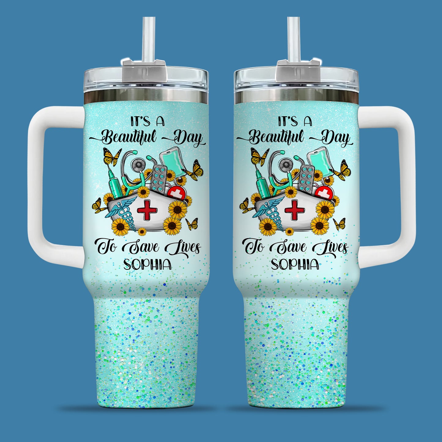 It’s a Beautiful Day to Save Lives 40oz Tumbler – Custom Nurse Gift, Personalized Stainless Steel Travel Cup, Reusable Coffee Mug