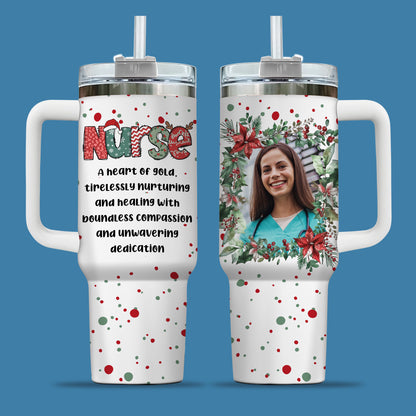 A Heart of Gold Nurse 40oz Tumbler – Personalized Stainless Steel Travel Cup, Nurse Gift, Reusable Coffee Mug for Healthcare or Medical Worker