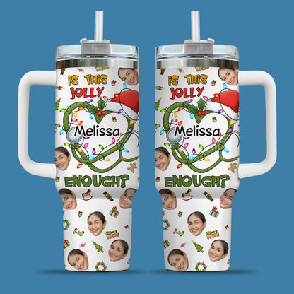 Is This Jolly Enough Heart Nurse 40oz Tumbler, Custom Photo and Name, Christmas Gift for RN Nurse, Holiday Nursing Travel Cup