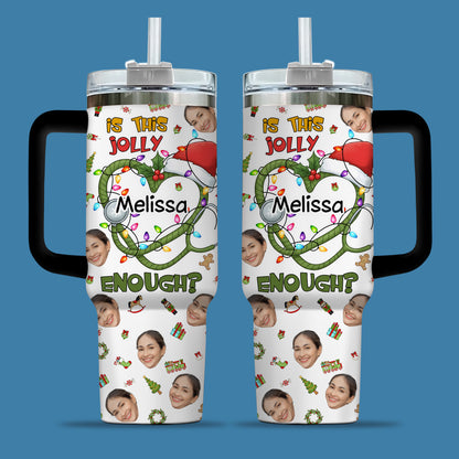 Is This Jolly Enough Heart Nurse 40oz Tumbler, Custom Photo and Name, Christmas Gift for RN Nurse, Holiday Nursing Travel Cup