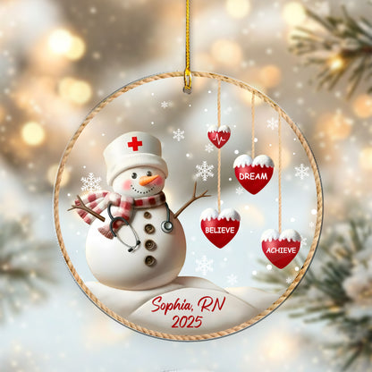 Dream Believe Achieve Nurse Ornament, Personalized Acrylic Christmas Gift for Nurse, Inspiring Keepsake for Nurse Appreciation, Nurse Ornament
