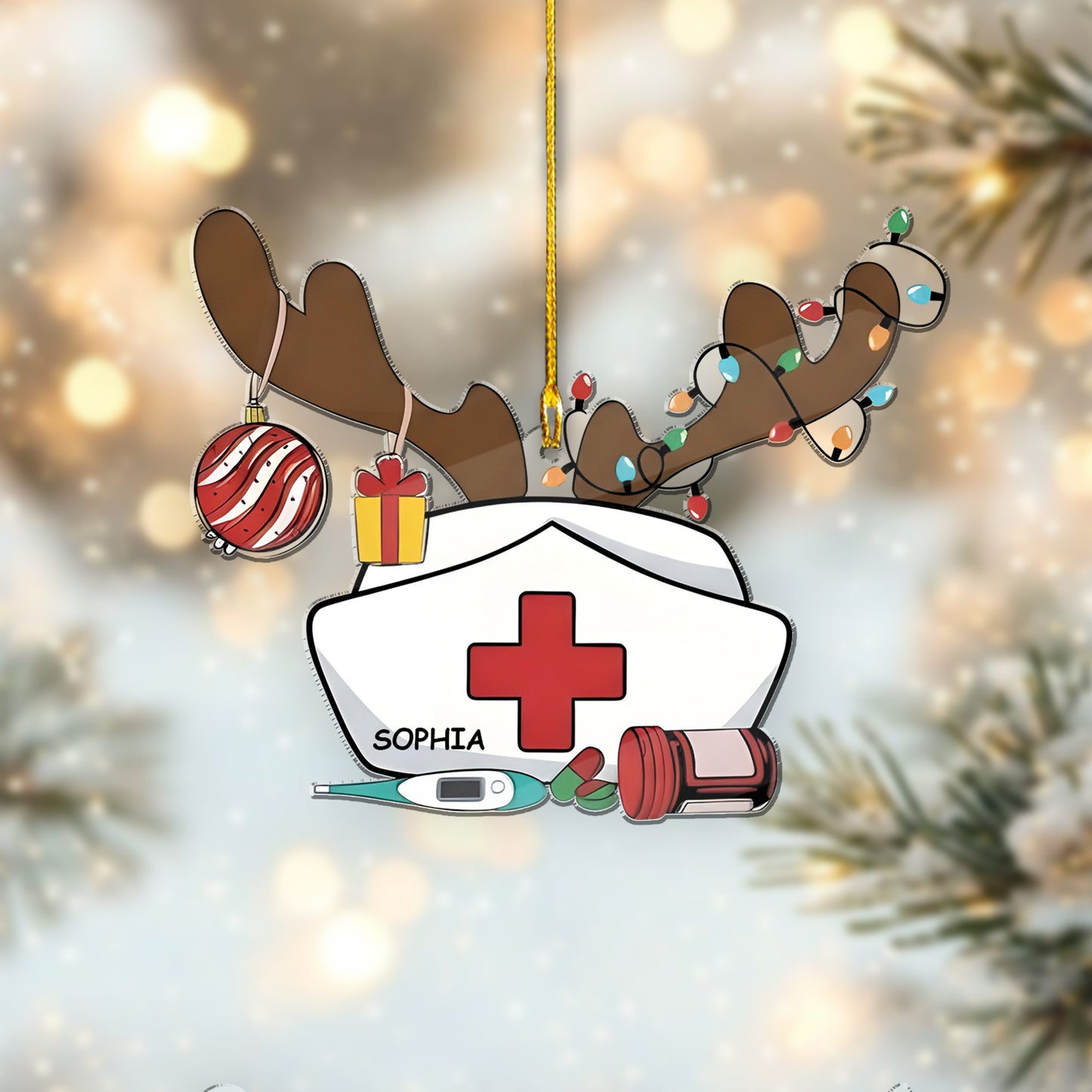 Christmas Hat Nurse Acrylic Ornament - Personalized Nurse Christmas Ornament, Graduation Ornament, Nurse Graduation Gift, Appreciation Gift