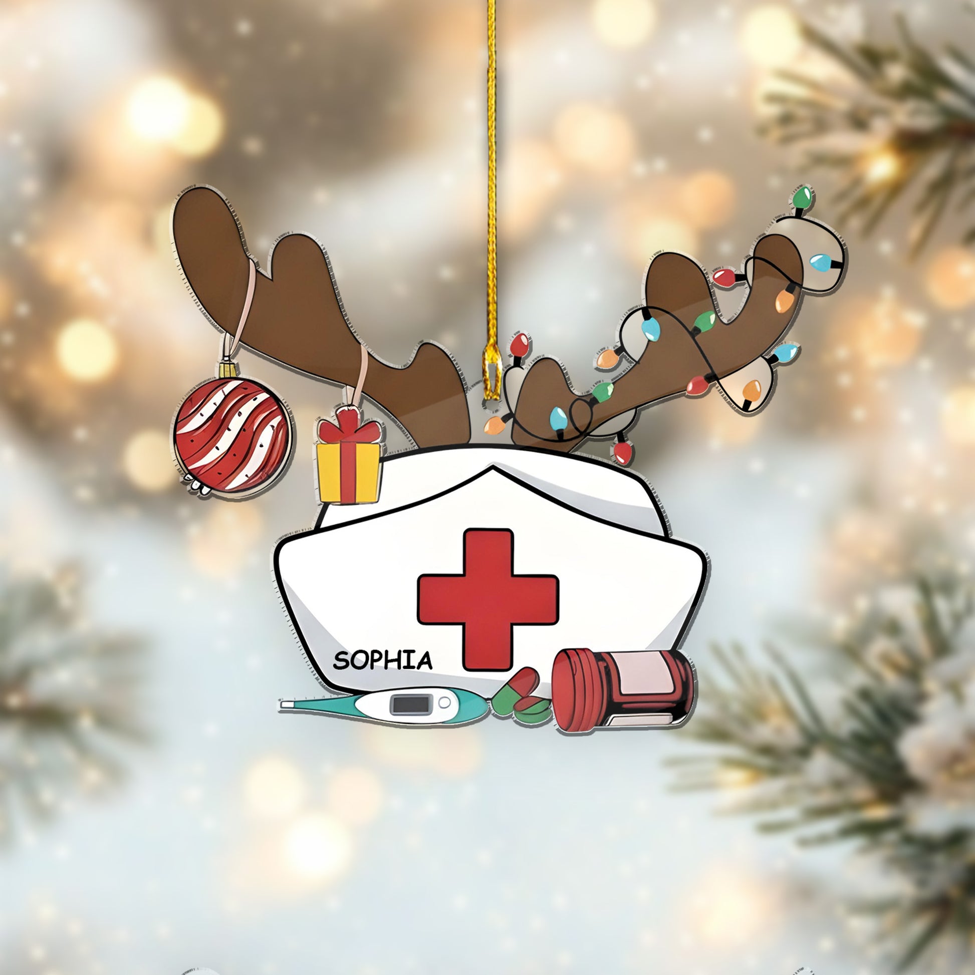 Christmas Hat Nurse Acrylic Ornament - Personalized Nurse Christmas Ornament, Graduation Ornament, Nurse Graduation Gift, Appreciation Gift