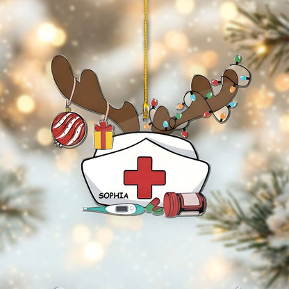 Christmas Hat Nurse Acrylic Ornament - Personalized Nurse Christmas Ornament, Graduation Ornament, Nurse Graduation Gift, Appreciation Gift