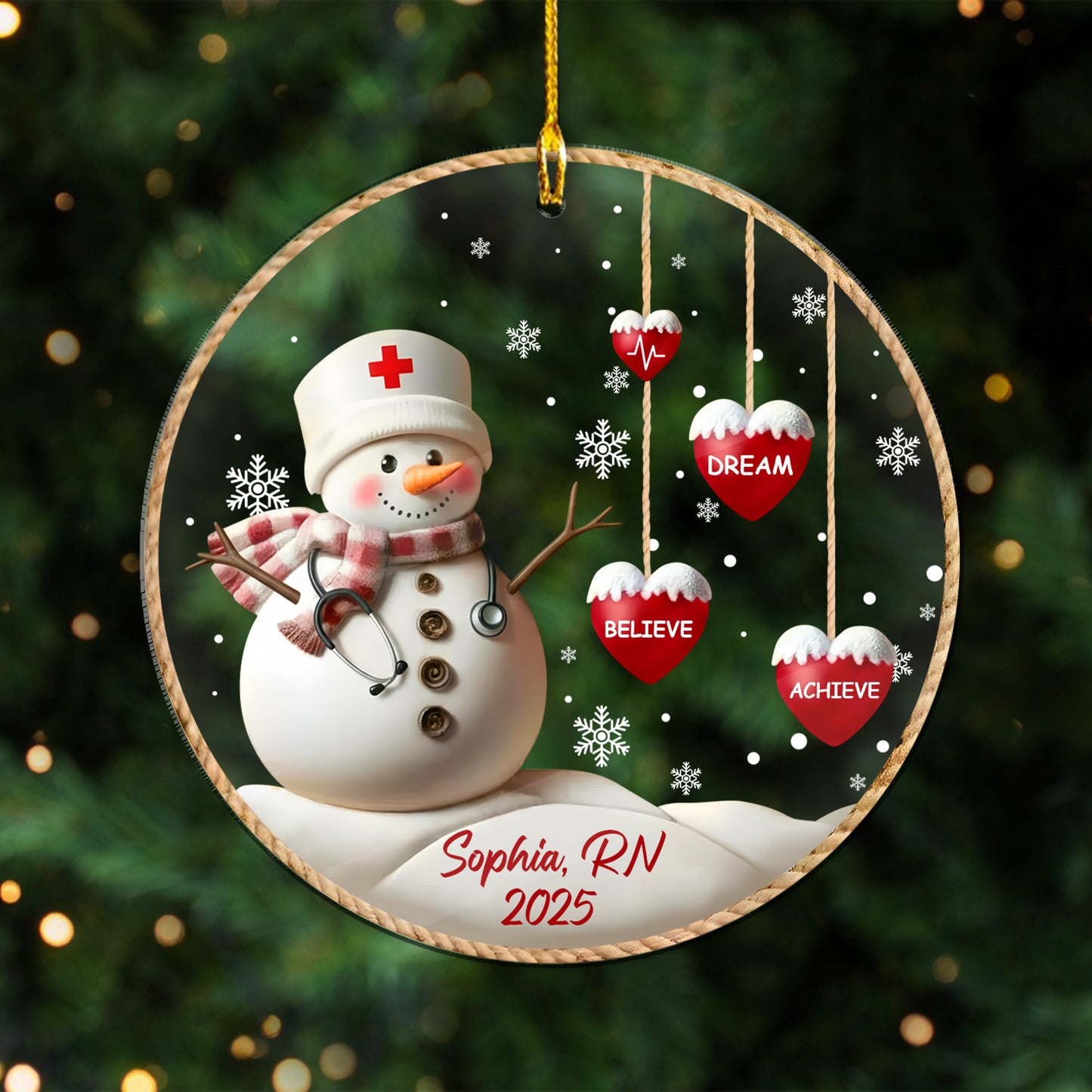Dream Believe Achieve Nurse Ornament, Personalized Acrylic Christmas Gift for Nurse, Inspiring Keepsake for Nurse Appreciation, Nurse Ornament