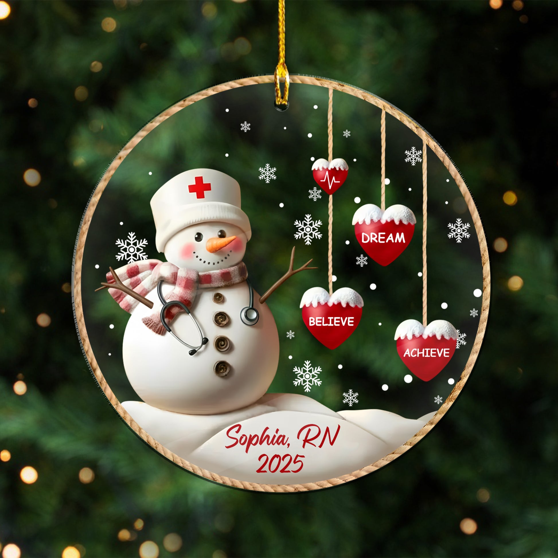 Dream Believe Achieve Nurse Ornament, Personalized Acrylic Christmas Gift for Nurse, Inspiring Keepsake for Nurse Appreciation, Nurse Ornament