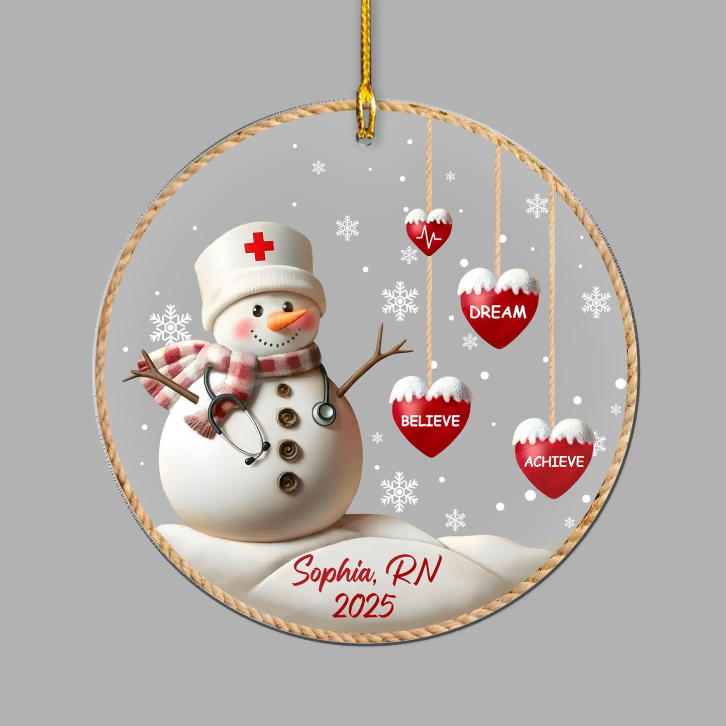 Dream Believe Achieve Nurse Ornament, Personalized Acrylic Christmas Gift for Nurse, Inspiring Keepsake for Nurse Appreciation, Nurse Ornament