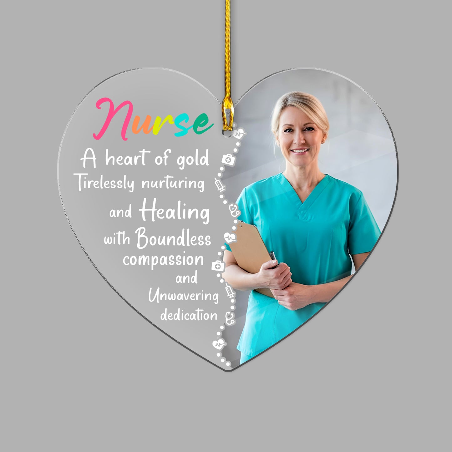 A Heart Of Gold Nurse Acrylic Ornament – Nurse Thank You Gift, RN BSN Graduation Ornament, New Nurse Christmas Ornament, Appreciation Gift