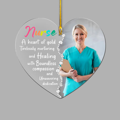 A Heart Of Gold Nurse Acrylic Ornament – Nurse Thank You Gift, RN BSN Graduation Ornament, New Nurse Christmas Ornament, Appreciation Gift