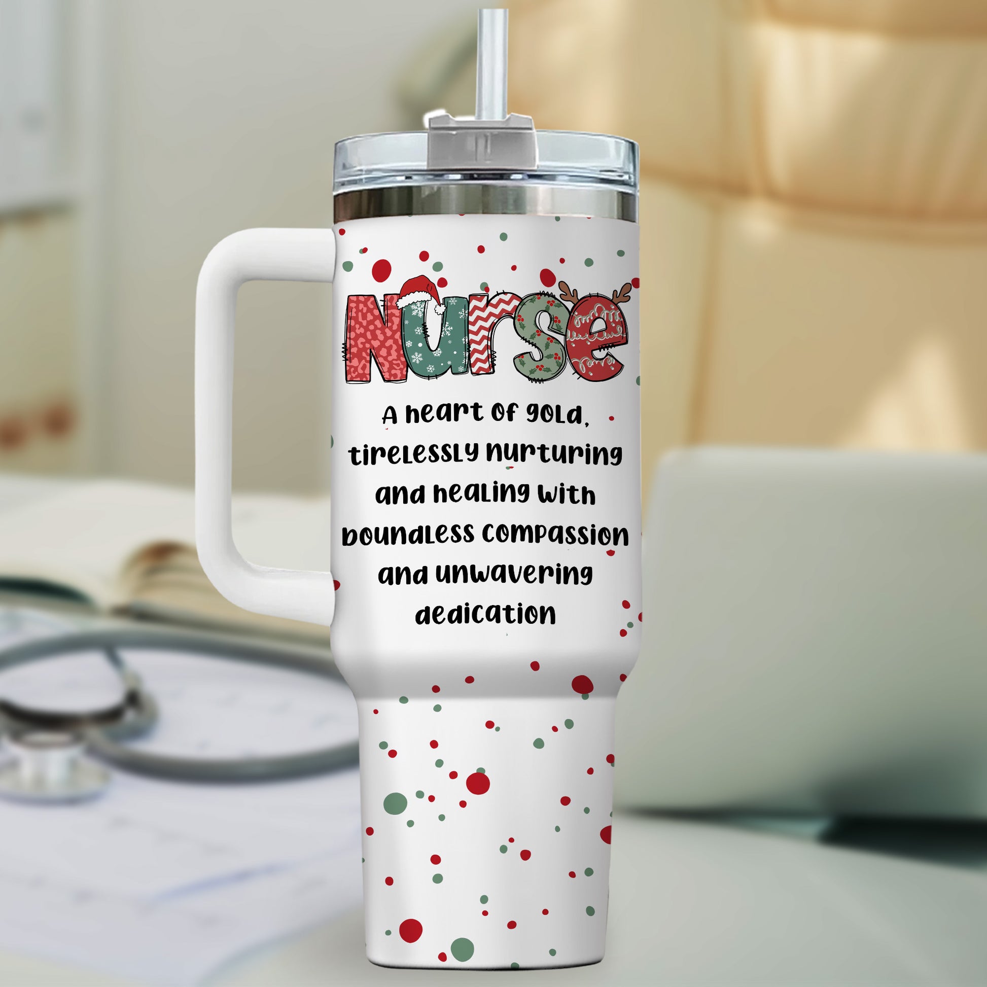 A Heart of Gold Nurse 40oz Tumbler – Personalized Stainless Steel Travel Cup, Nurse Gift, Reusable Coffee Mug for Healthcare or Medical Worker