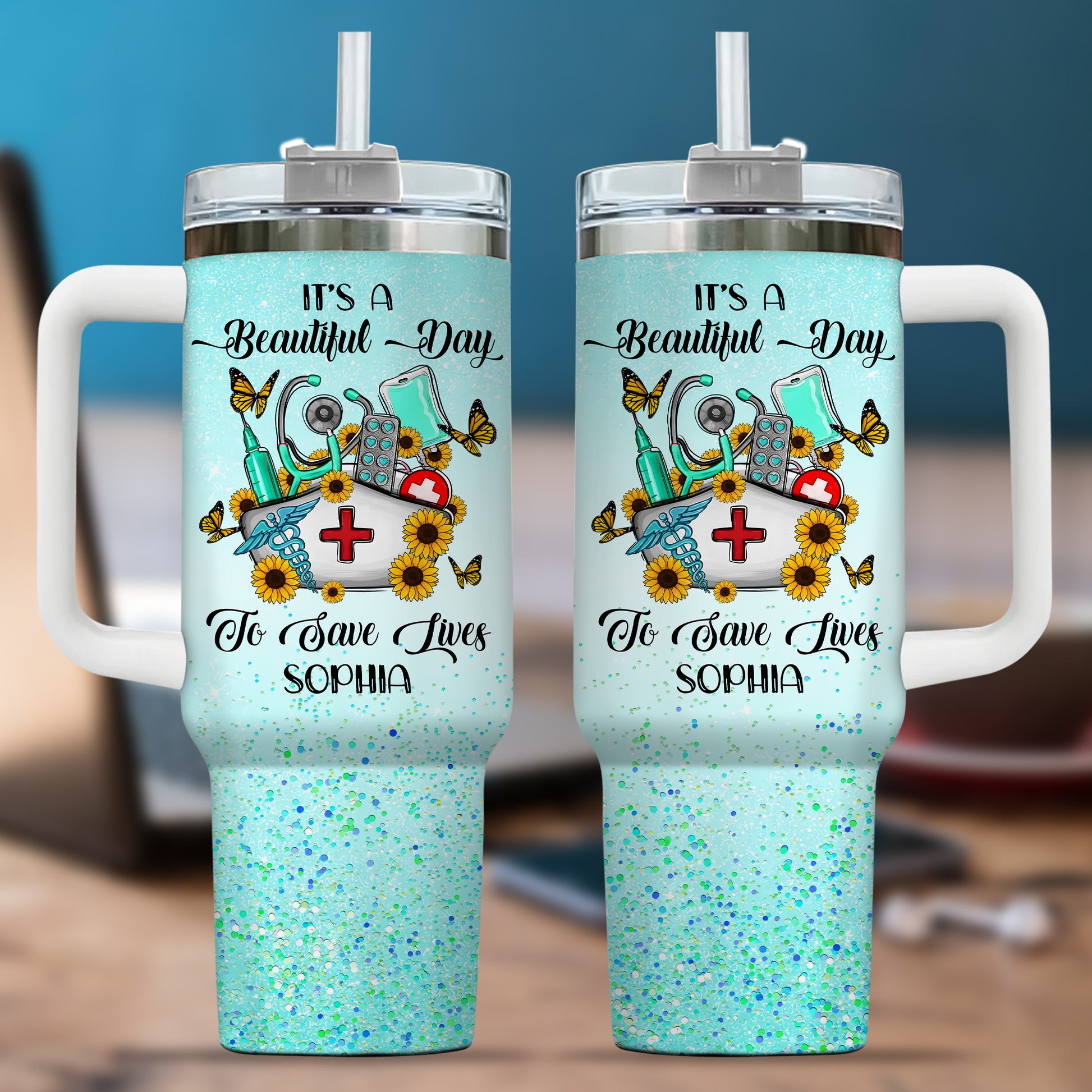 It’s a Beautiful Day to Save Lives 40oz Tumbler – Custom Nurse Gift, Personalized Stainless Steel Travel Cup, Reusable Coffee Mug