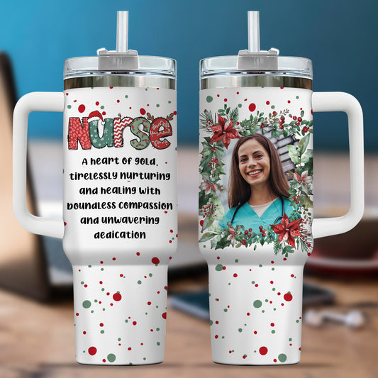 A Heart of Gold Nurse 40oz Tumbler – Personalized Stainless Steel Travel Cup, Nurse Gift, Reusable Coffee Mug for Healthcare or Medical Worker